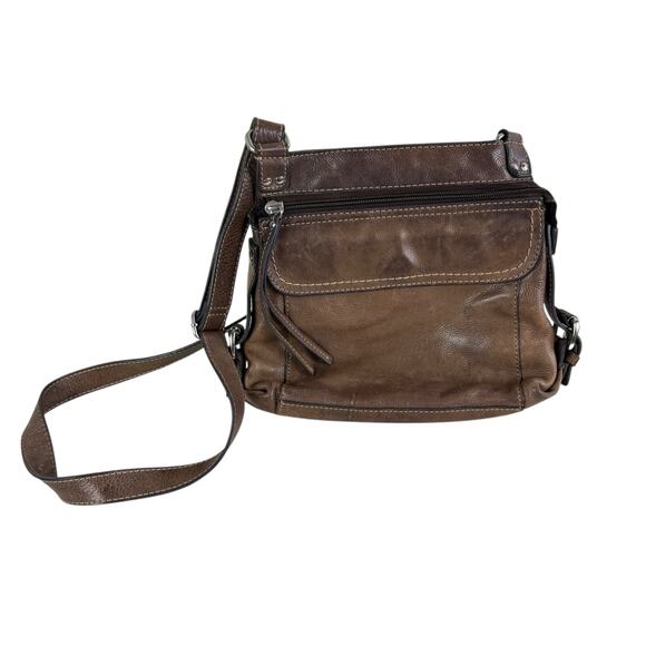 Fossil Brown Pebbled Leather Crossbody Hobo Bag Satchel Neutral Colored - Picture 1 of 5